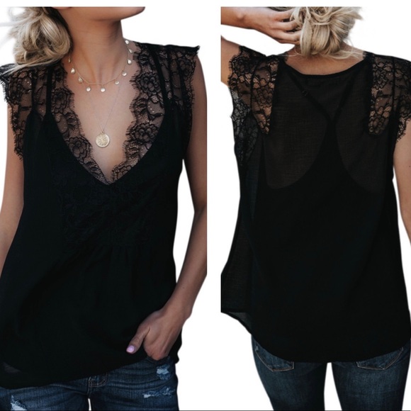 Tops - 🔥A DREAM🔥BLACK LACE TANK TOP WITH CAMI S/M/L/XL NWT